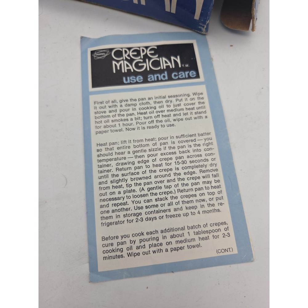 Popeil's Crepe Magician Pan Recipe Book Storage Dupont Teflon 1975 Vtg in Box - Picture 5 of 9